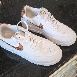 Nike Air Force 1 White and Leopard Print Sneakers, Womens Size 7.5